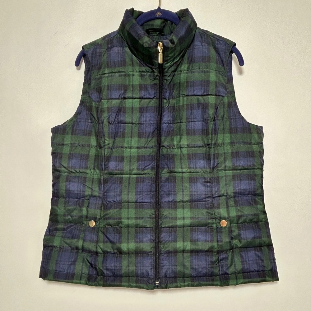 Charter Club PL tartan plaid quilted Vest Womens stand collar full-zip Heritage